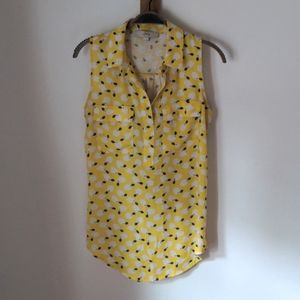 Loft Mixed Media Lemon Print Sleeveless Top